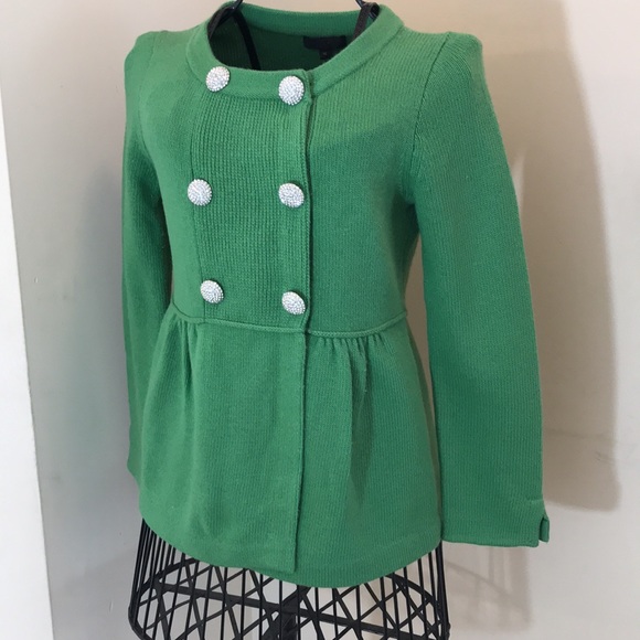 J.Crew Collection Green Cashmere-Blend Double-Breasted Sweater w/ Rhinestone But - Picture 11 of 15